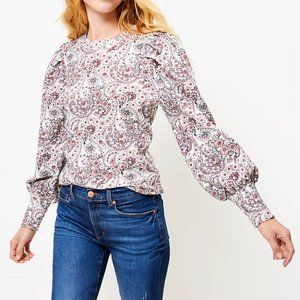 | loft • paulina paisley puff sleeve sweatshirt • size small |